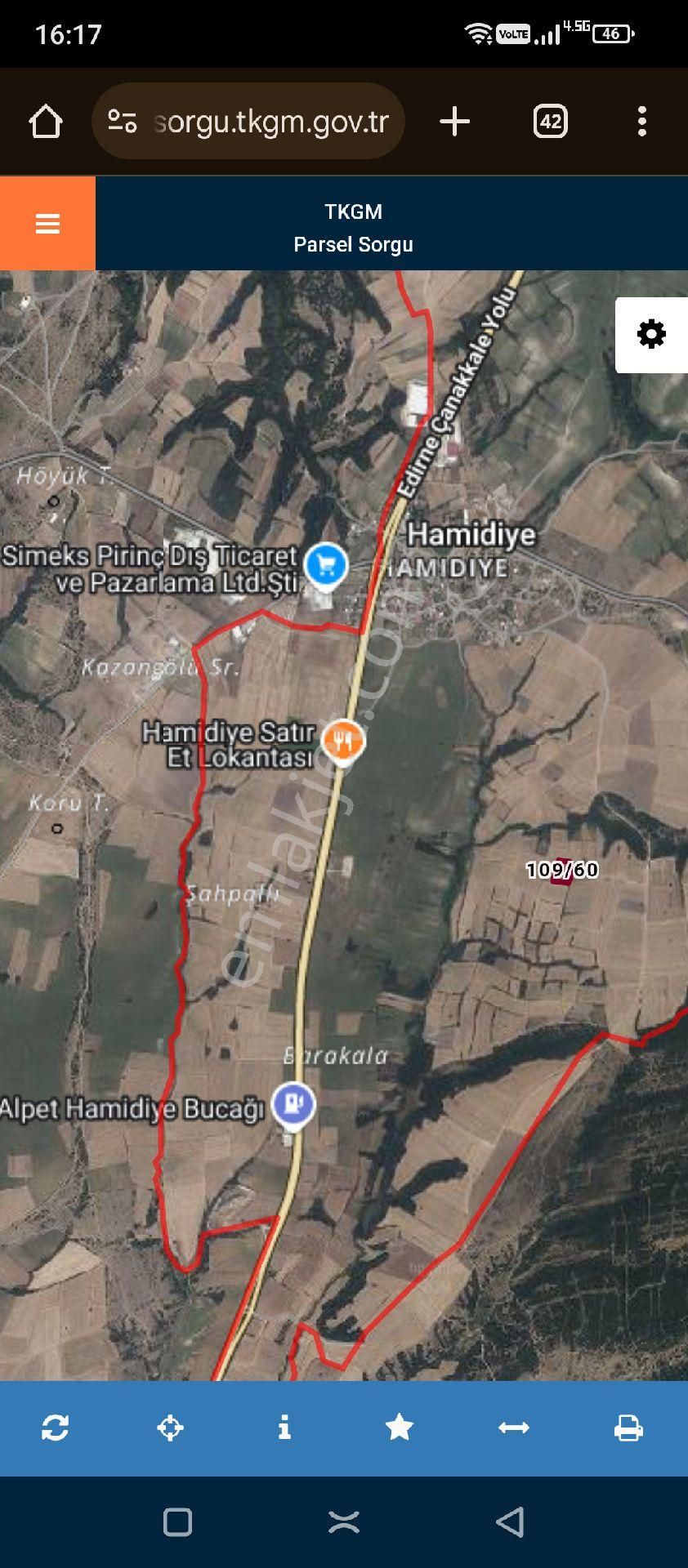 Edirne Uzunköprü Hamidiye Toplulaştırma Bitmiş Resmi Yola Cephe 340 Metre Bir Adet 150
