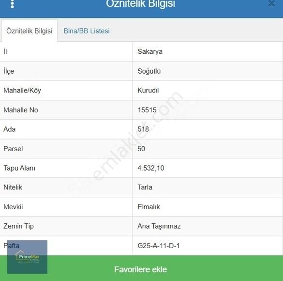 Primemax Gökhan Gürsoy'dan Söğütlüde Satılık Tarla