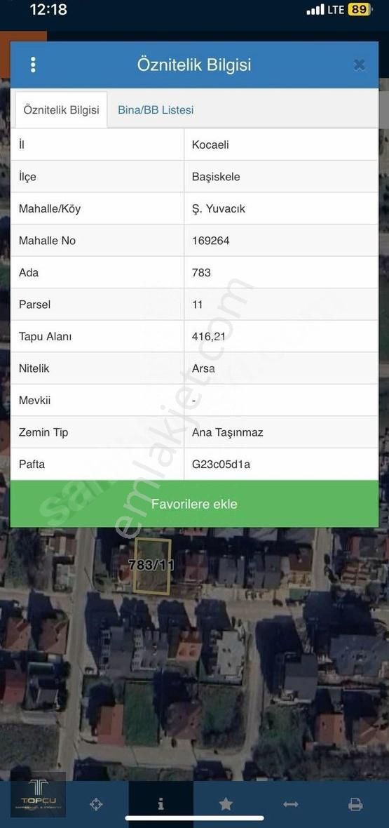Topçu Gm'den 416m2 Kapalı Pazarın Dibinde Satılık Arsa