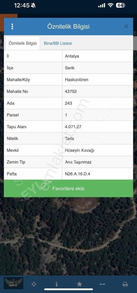 Antalya Haskızılören (pınargözü) Mevkii'nde 4.070 M2 Bahçe