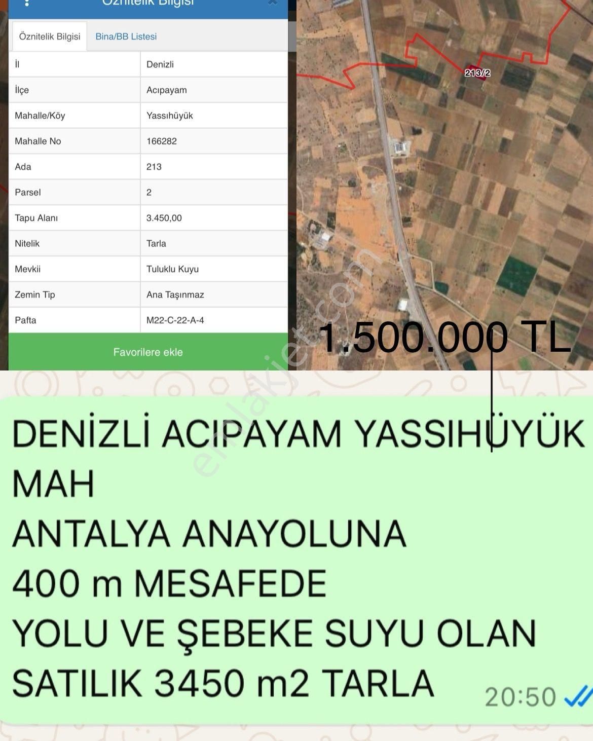 Acıpayam Yassıhuyukte Fırsat 3500 M2 Tarla