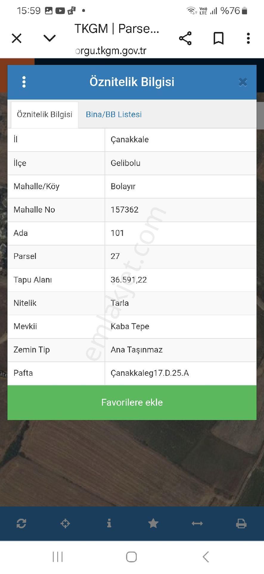 Gelibolu Bolayır'da Denize 300mt Satılık Tarla