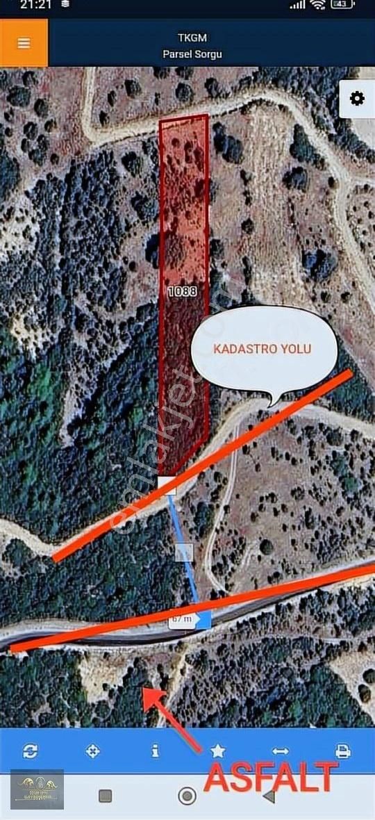 Asfalta 67 Metre, Kadastro Yoluna Cephe. Fırsat 3.900 M2 Tarla.