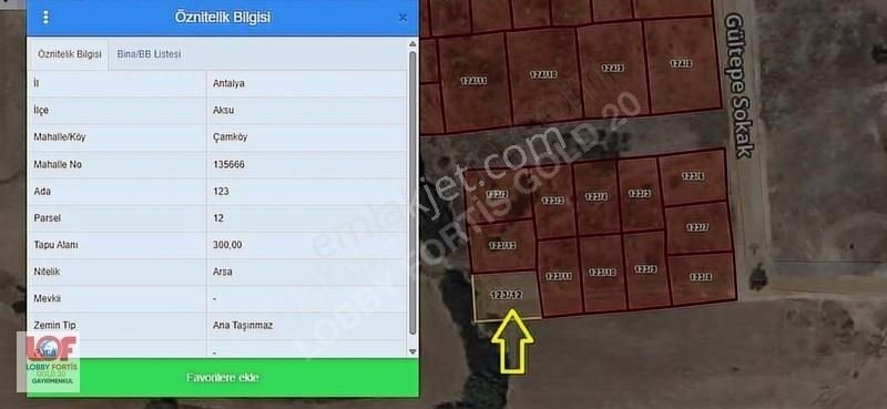Lobby Fortisten Aksuda Satılık B+2 Kat 300 M2 Köşe Parsel Arsa