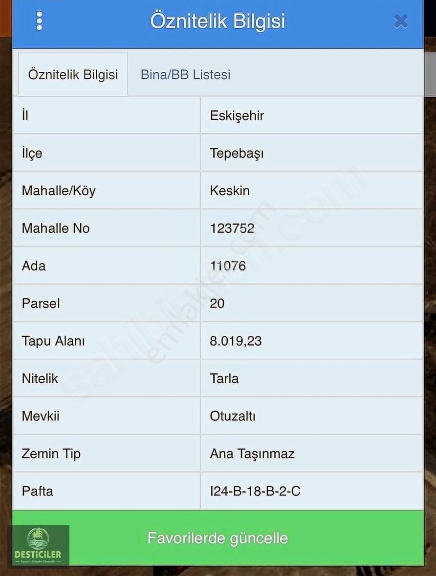Desticiler'den Eskişehir / Keskin Mah. 4.000 M2 Satılık Tarla