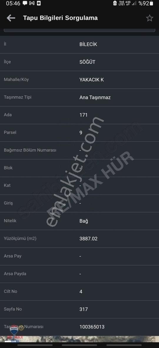 Remax Hür Ülkü Çakar'dan Bilecik Söğüt Yakacık'da Satılık Tarla
