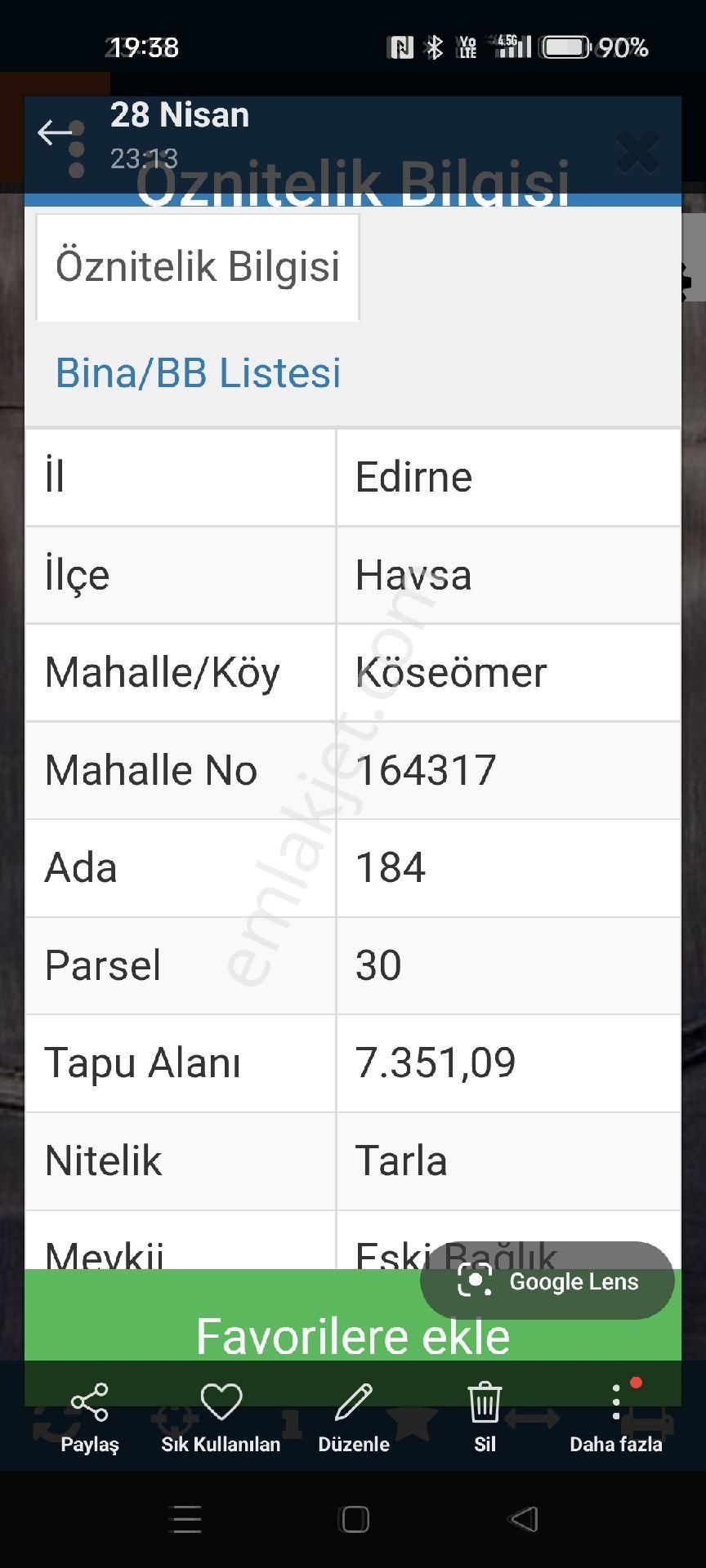 Edirne Havsa Köse Ömer Köyünde Satılık Resmi Yolu Mevcut Satılık Tarlamız