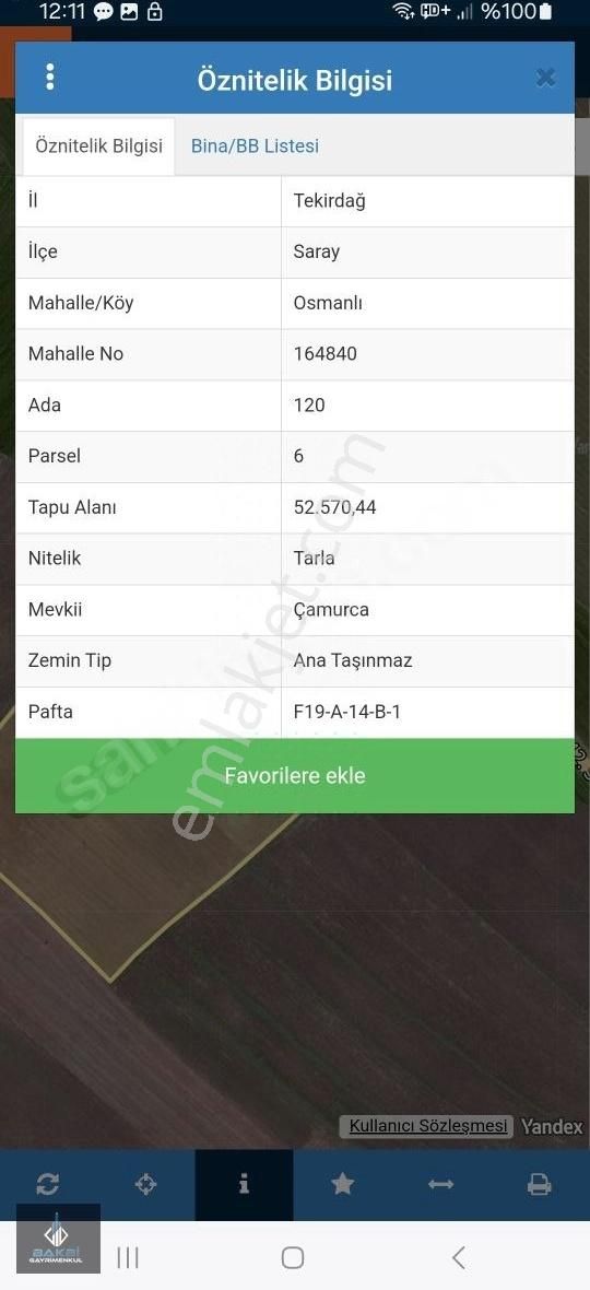 Tekirdağ Saray Osmanlı Cadde Cephe Tarladan Acil Satılık Arsa