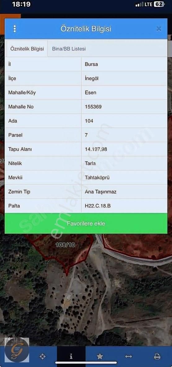 Esenköy De İnegöl Manzaralı Satılık Tarla