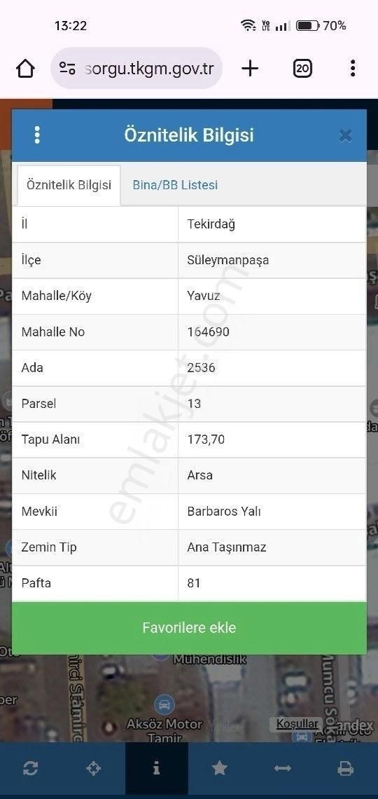Tekirdağ Yeni Sanayi Sitesinde Ticari İmarlı 174m2 Satılık Arsa