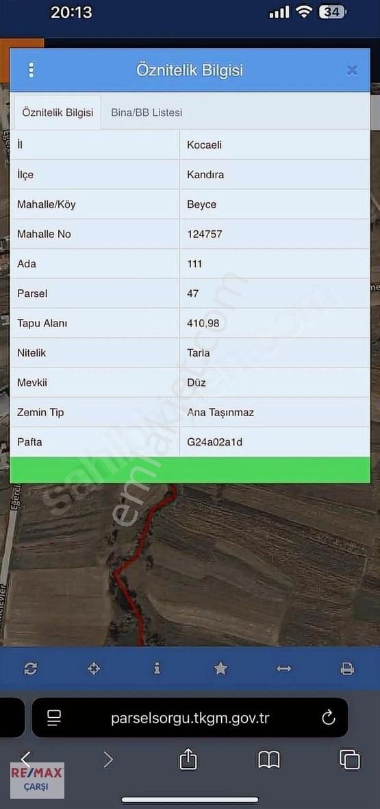 Remax Çarşıdan Kandıra Beycede Satılık Tarla