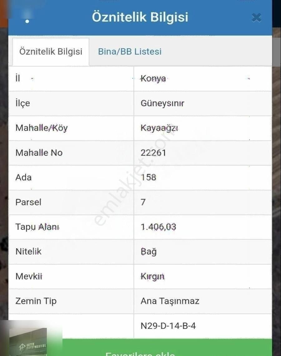 Konya Güneysınır Kayaağzı Mah 1406 M2 Bağ