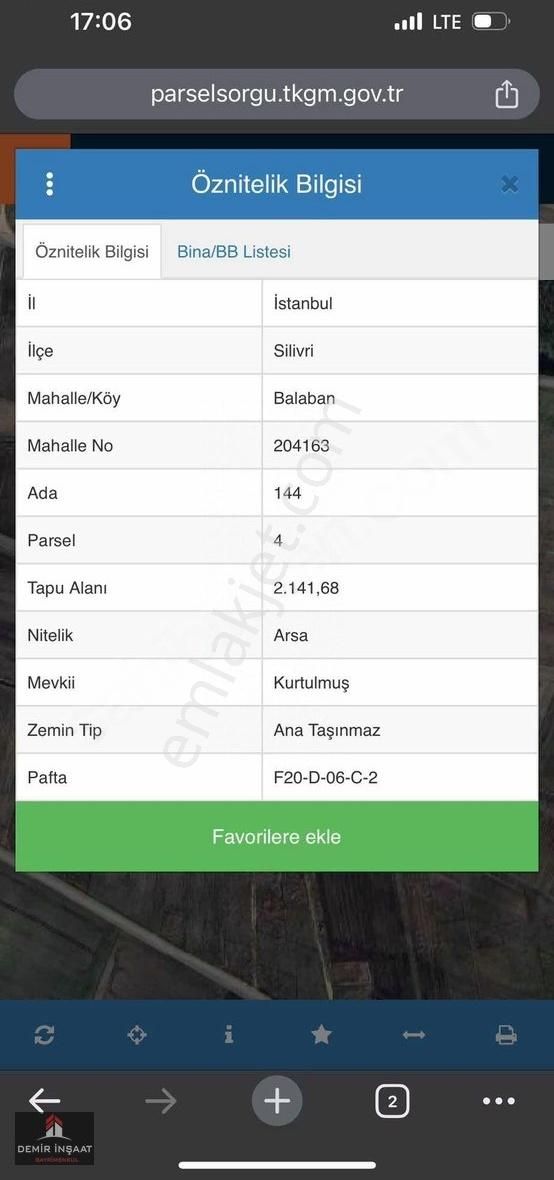 Silivri Çantada Satılık 250m2 Arsa Muhteşem Konumda
