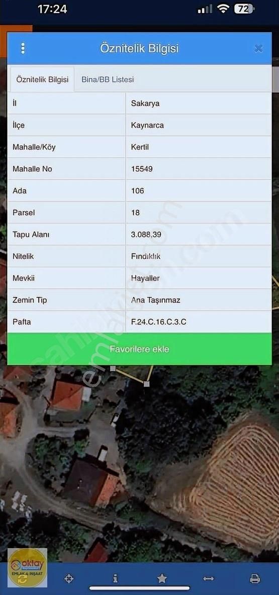 Sakarya Kaynarca Kertil Hayaller Mevkıı Fındıklık Tarla Satılık