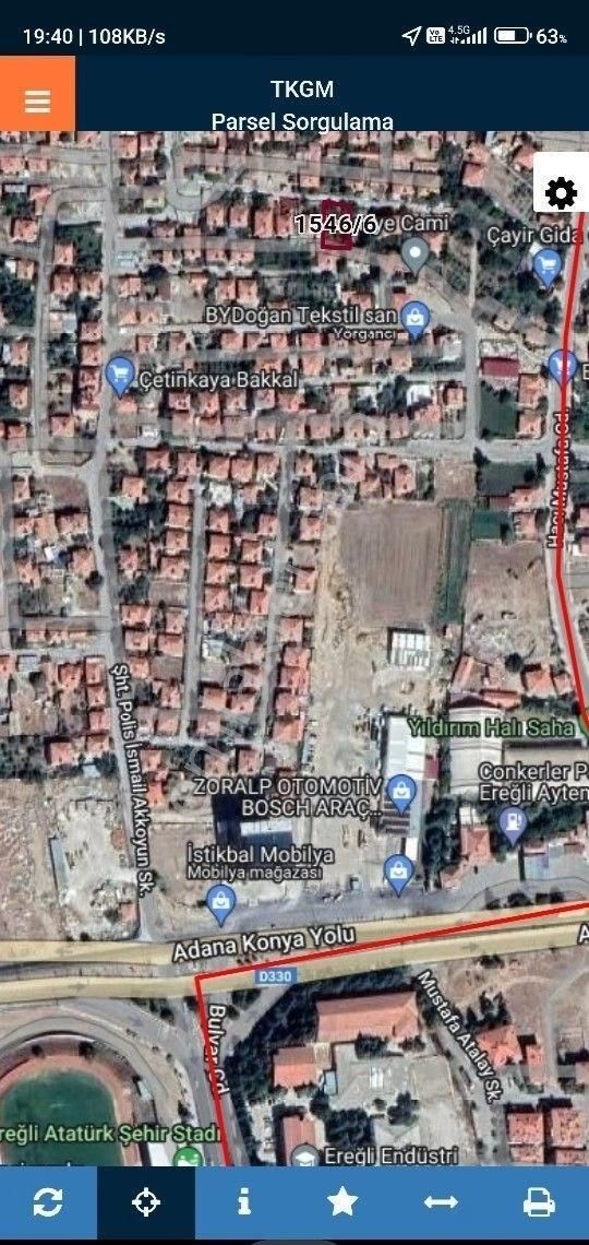 Konya Ereğli Namık Kemal Mahallesi Tek Tapulu 452 Metre Arsa