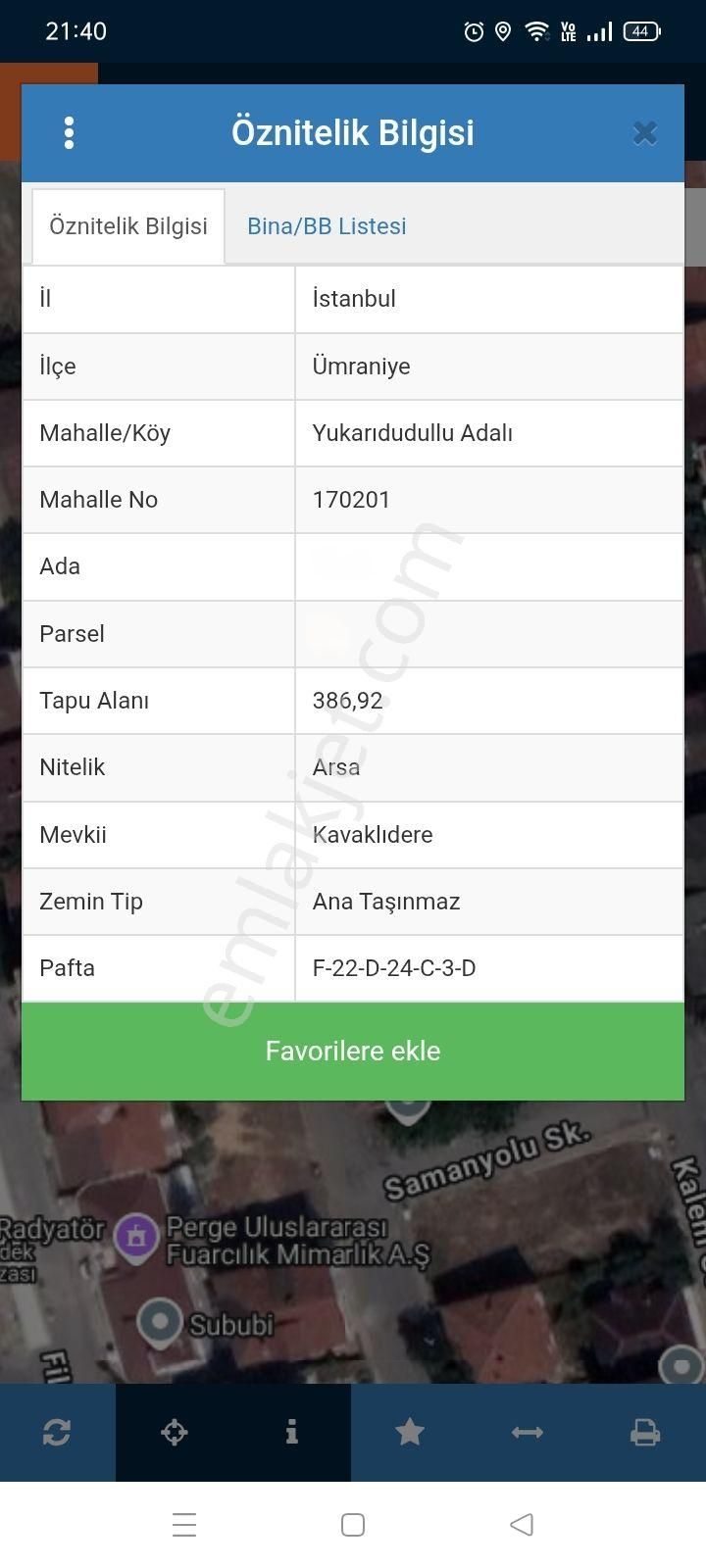 Ümraniye Satılık 386m² Arsa'da 210m² Hisse