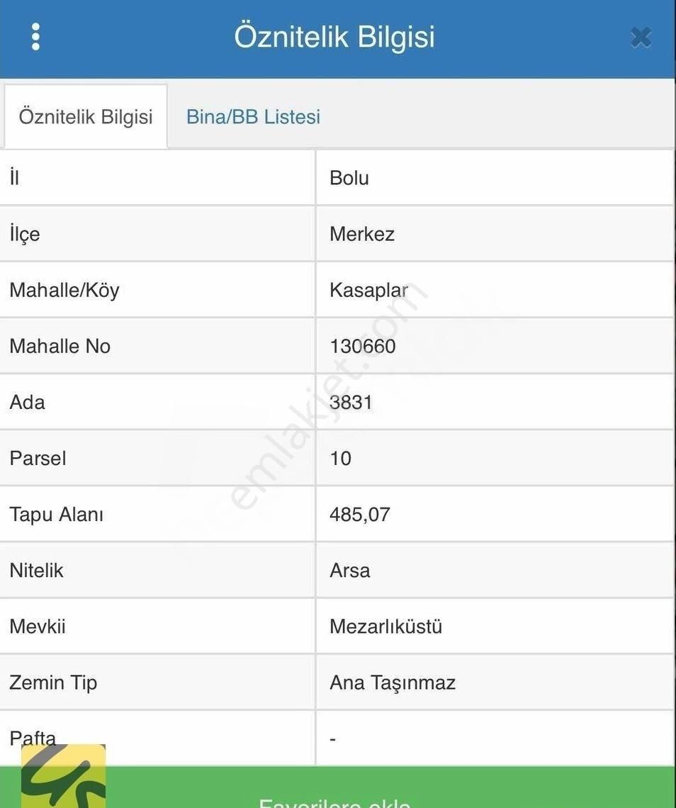 Bolu Kasaplar Mahallesinde 3 Kat İmarlı Satılık Arsa