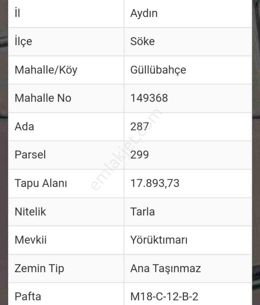 Aydın Söke Güllübahçe`de Satılık Tarla