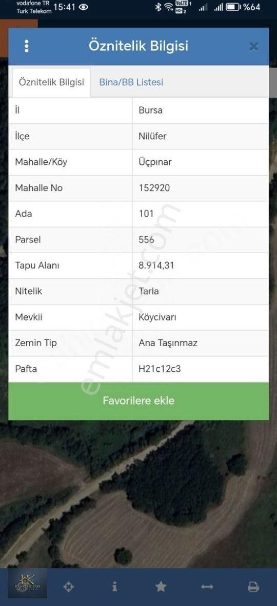 Nilüfer Üçpınar 8914 M2 6 Hisse Tamamı 122 Mt. Yola Cephe
