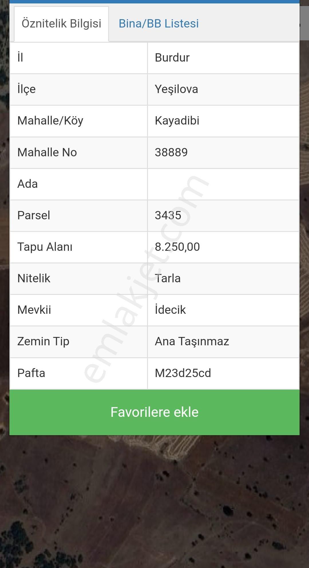 Burdur Yeşilova Kayadibi Köyünde Satılık Tarla