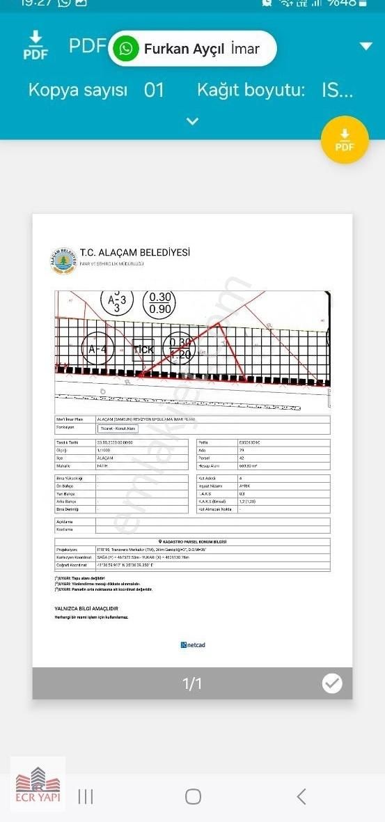 Samsun Alaçam'da 660 M2 Ticari+konut 4 Kat İmarlı Arsa