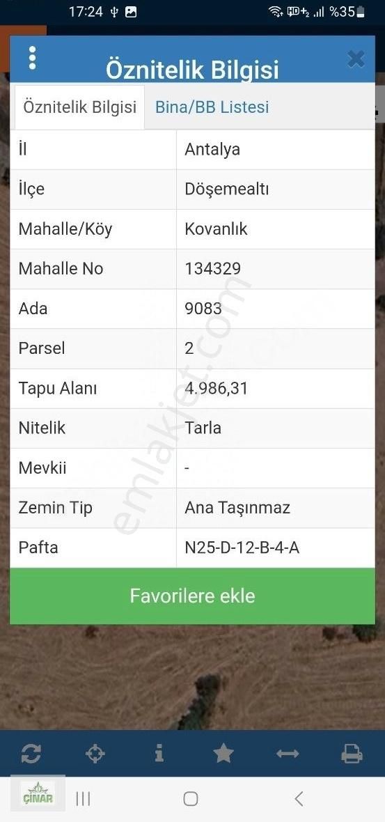 Kovanlık Mahallesin'de Çiftlik Yapımına Uygun Tarla Çınar Emlak