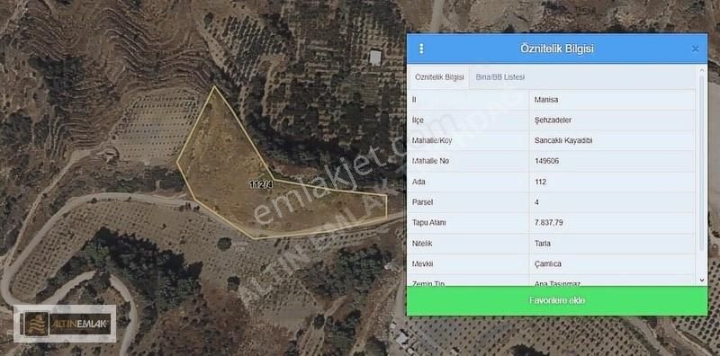 Manisa Şehzadeler Sancaklıkayadibi Mahallesi 7837 M2 Tarla