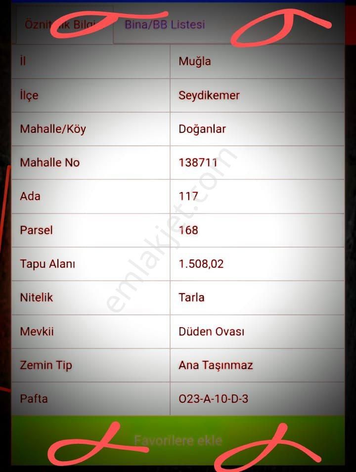 Seydikemer Doğanlar Mahallesinde 1508 M2 Satılık Müstakil Tek Tapulu Yer