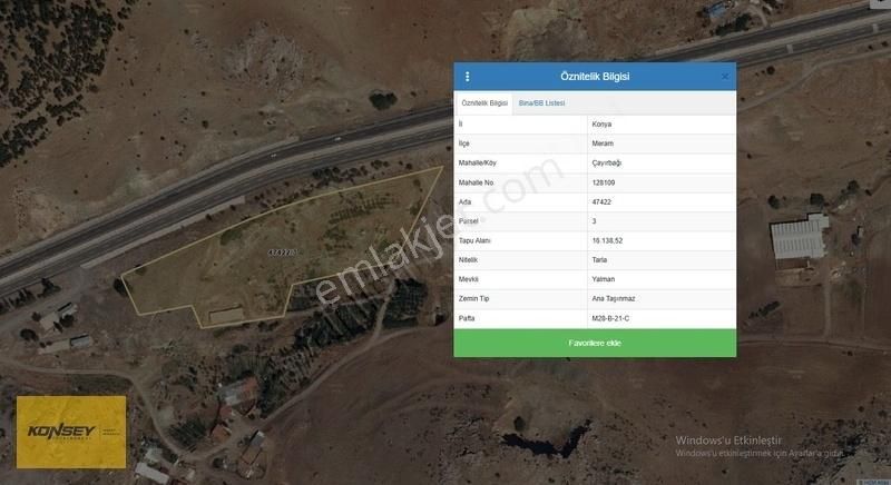 Konseyden Satılık Tarla Konya Antalya Yolu Üzerinde
