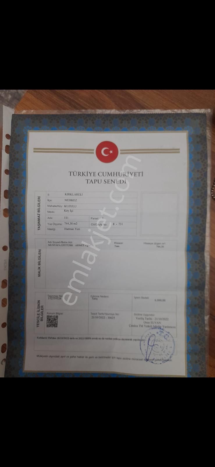 Kırklareli Merkez Kuzulu Da Muhteşem Harmanyeri Vasıflı Gayrımenkul