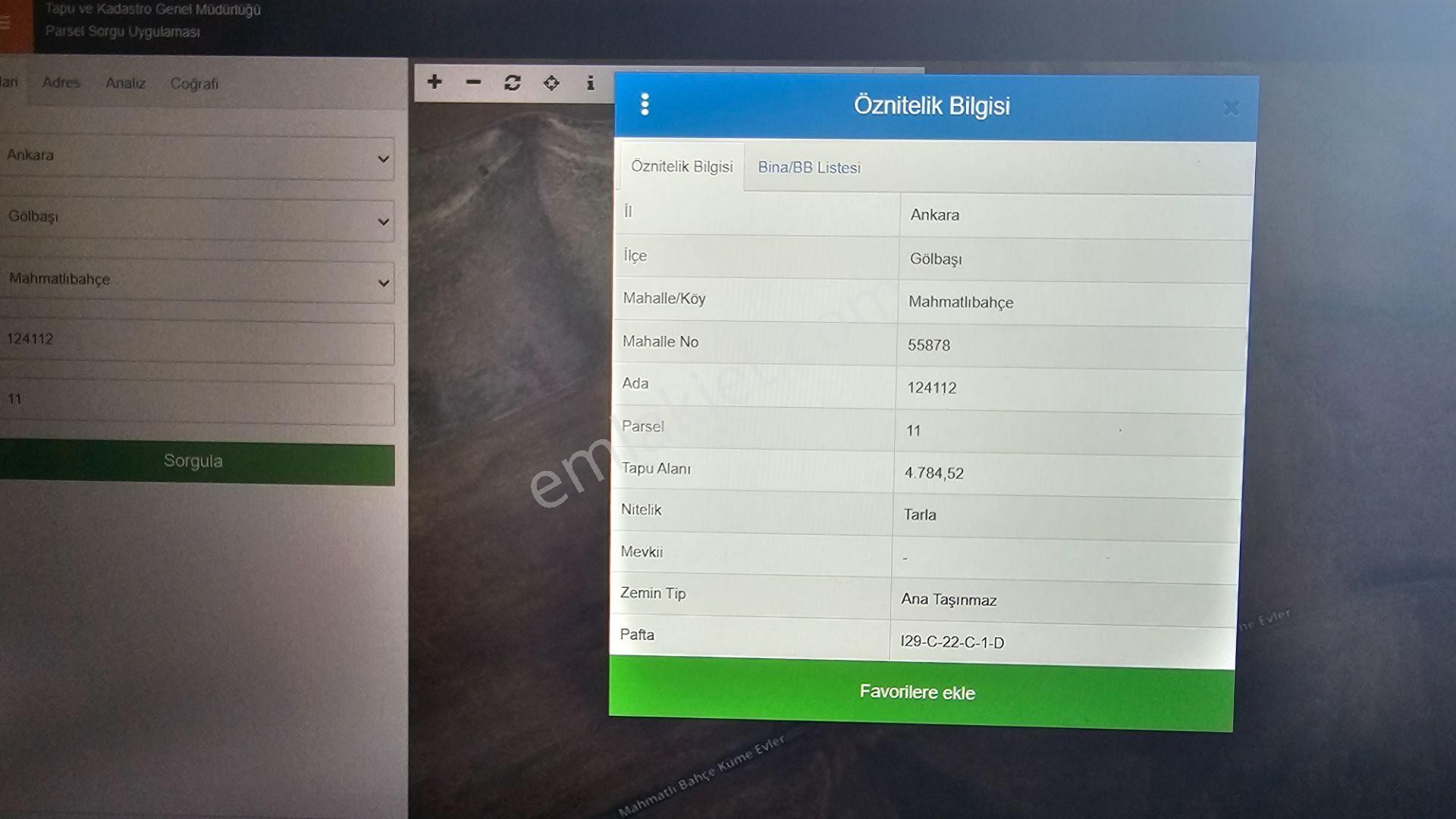 Ankara Gölbaşı Mahmatlıbahçe 'de Acil Satılık Tarla Hissesi