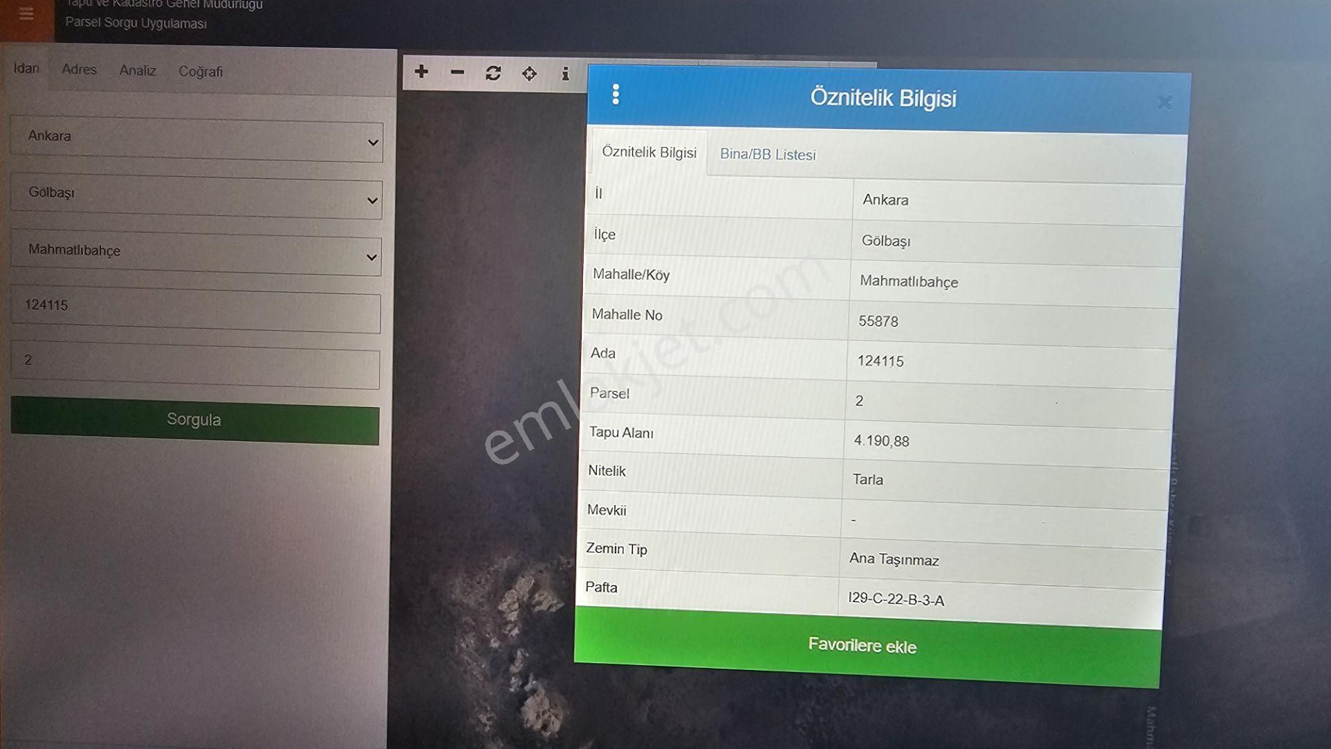 Ankara Gölbaşı Mahmatlıbahçe 'de Acil Satılık Tarla Hissesi