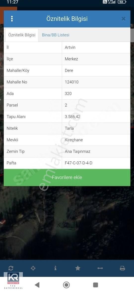 Kr Taç Artvin Dere Mah. Satılık Tarla