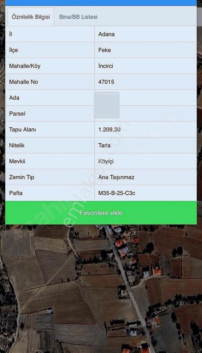 Adana Feke İncirci Köyiçi Mevki*1209m2*yatırımlık Kaçmaz