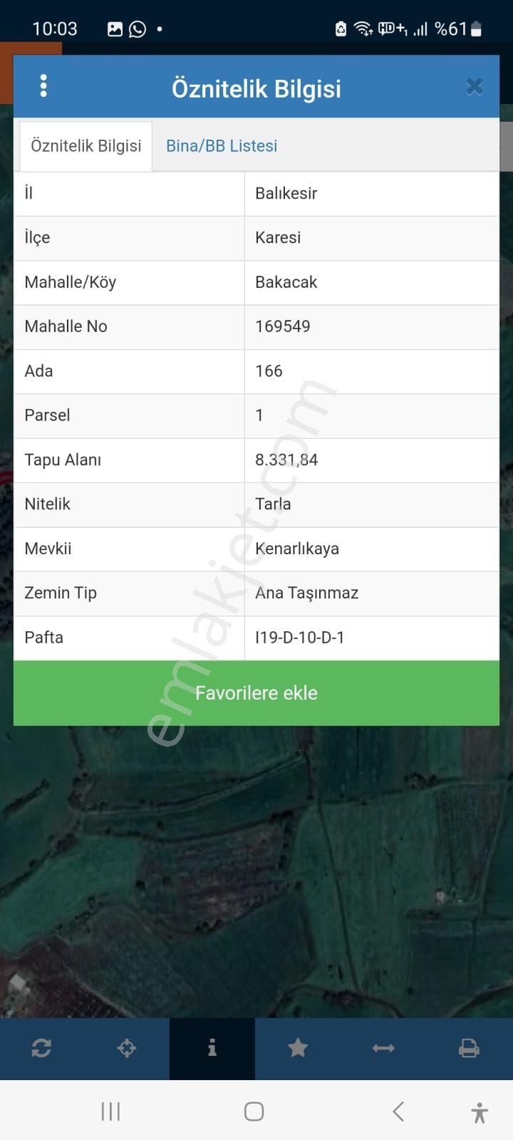 Balıkesir Karesi Bakacak Köyünde Satılık Tarla
