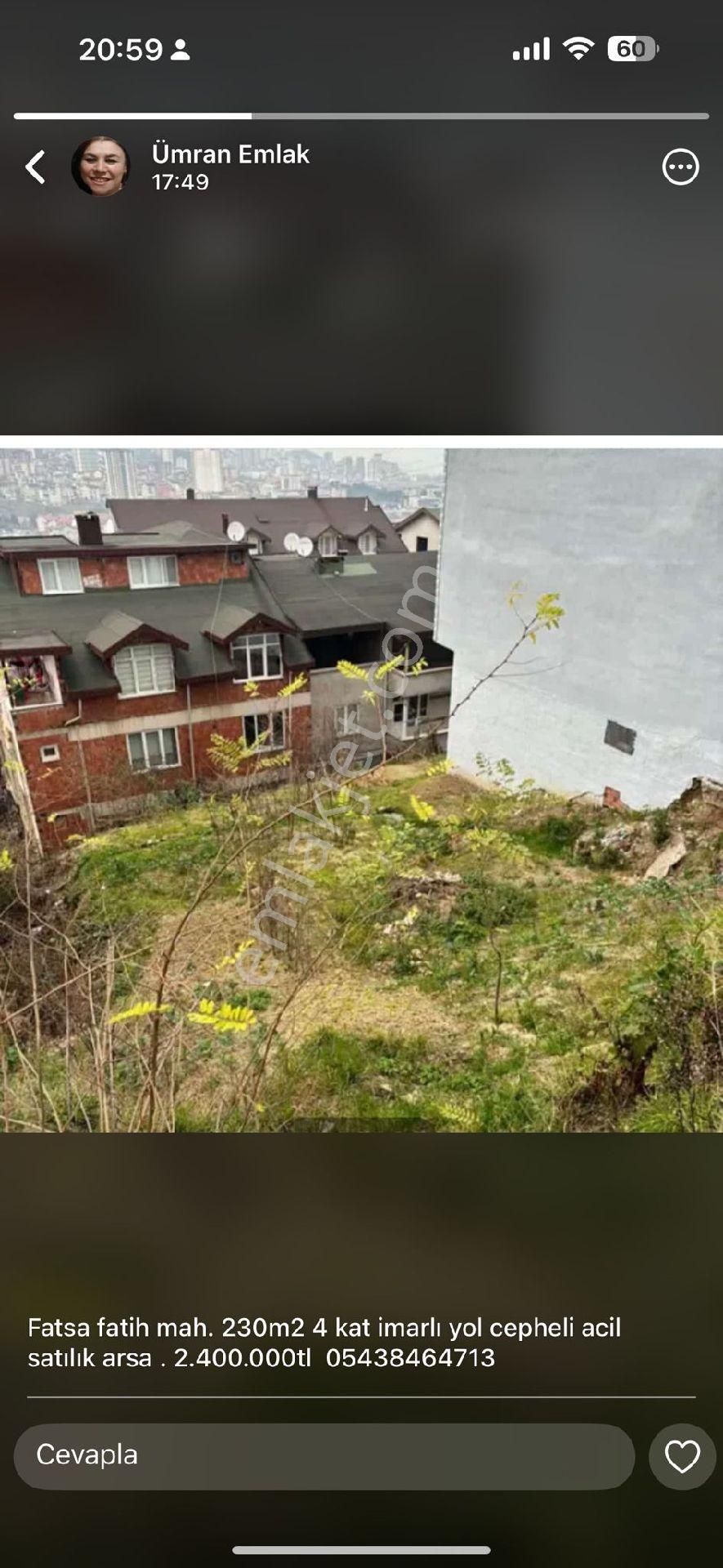 Fatsa Fatih Mahallesinde Satılık Fırsat Arsa