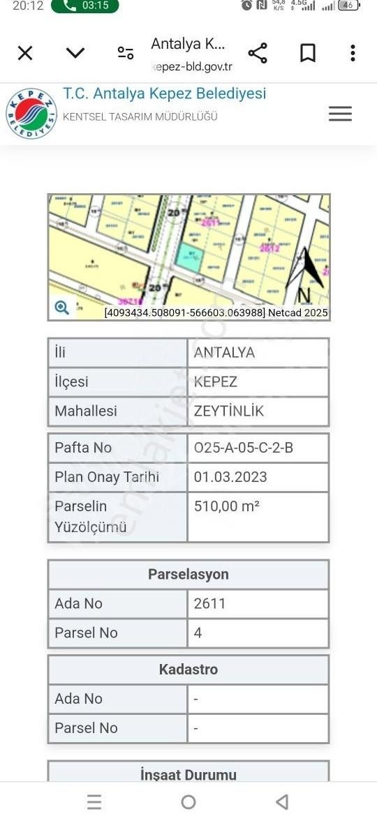 Varsak Zeytinlik Mahallesi Ticari Köşe Parsel