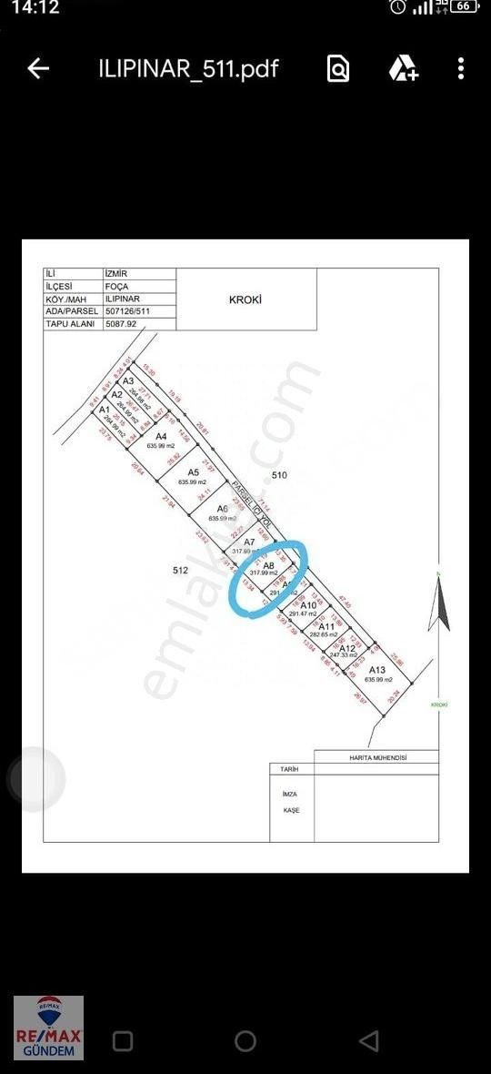 Foça Ilıpınar`da Rıza-i Taksimli 318 M2 Tapulu Satılık Tarla