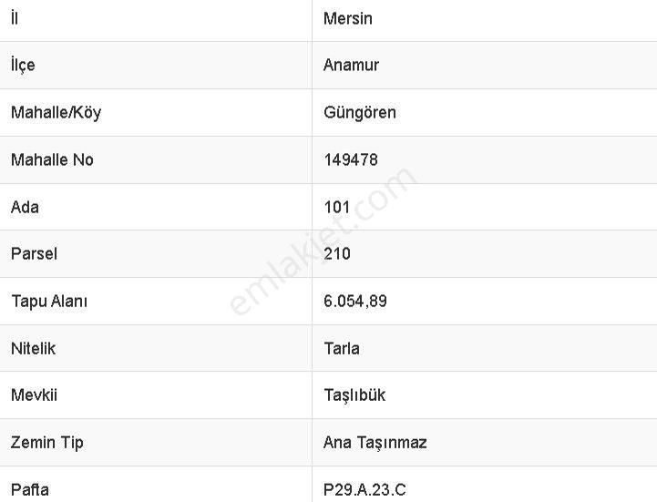 Mersin-anamur'da Yatırımlık Satılık Arazi.