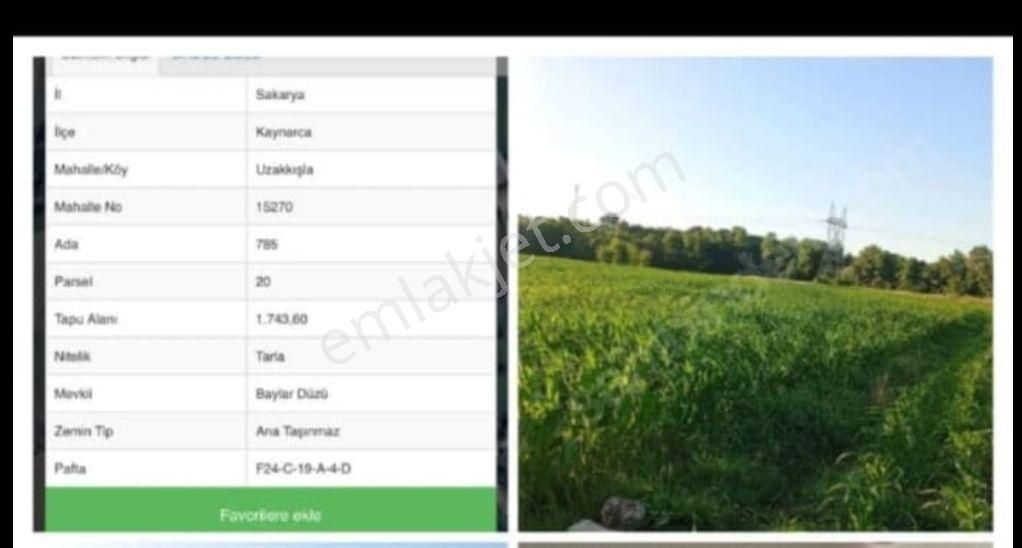 Sakarya Kaynarca Uzakkışla Da Satılık 1743.60 Mt2 Tarla