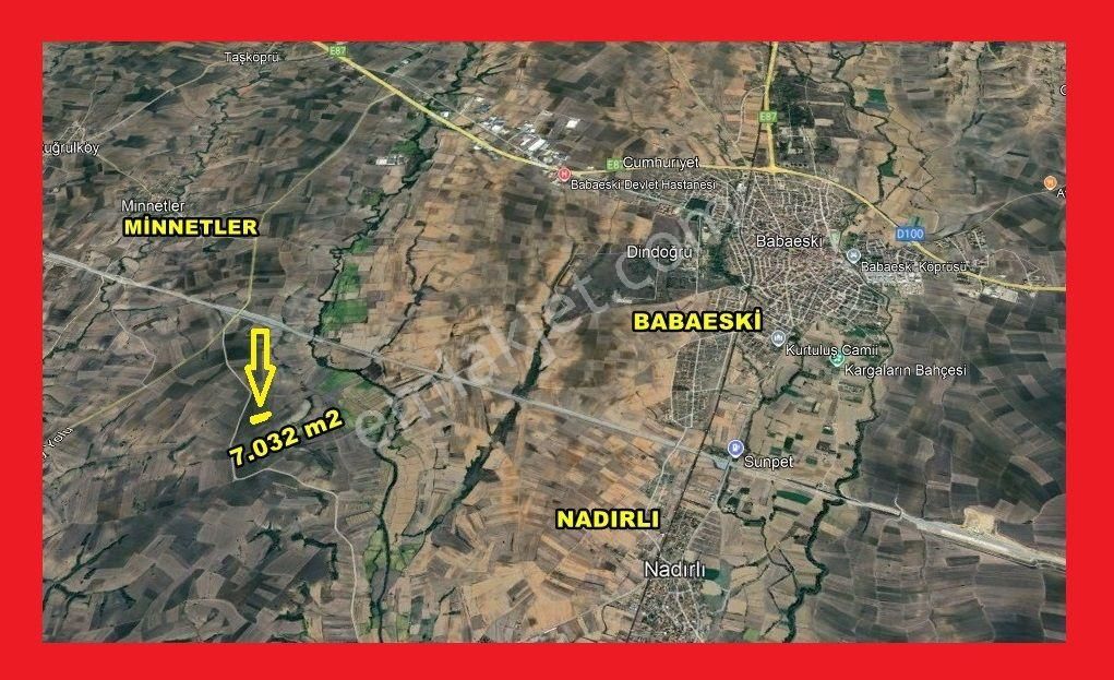 Babaeski Minnetler Köyünde Hızlı Trene Yakın 7.032m2 Tek Tapu Tarla