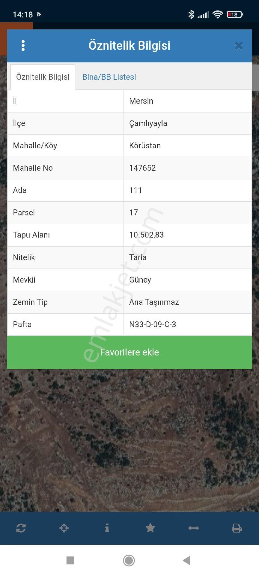 Çamlıyayla Köristan Da Satılık 10,5 Dönüm Tarla