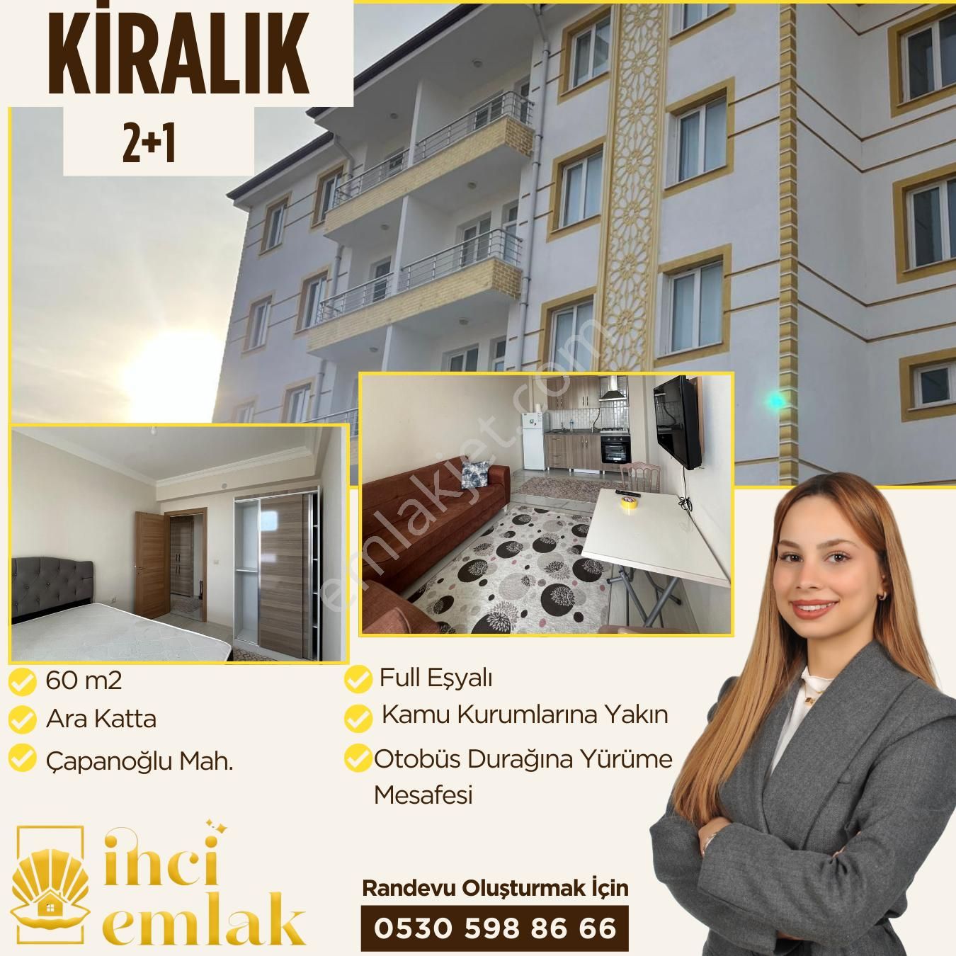 İnci Emlak'tan 2+1 Eşyalı Kiralık Daire