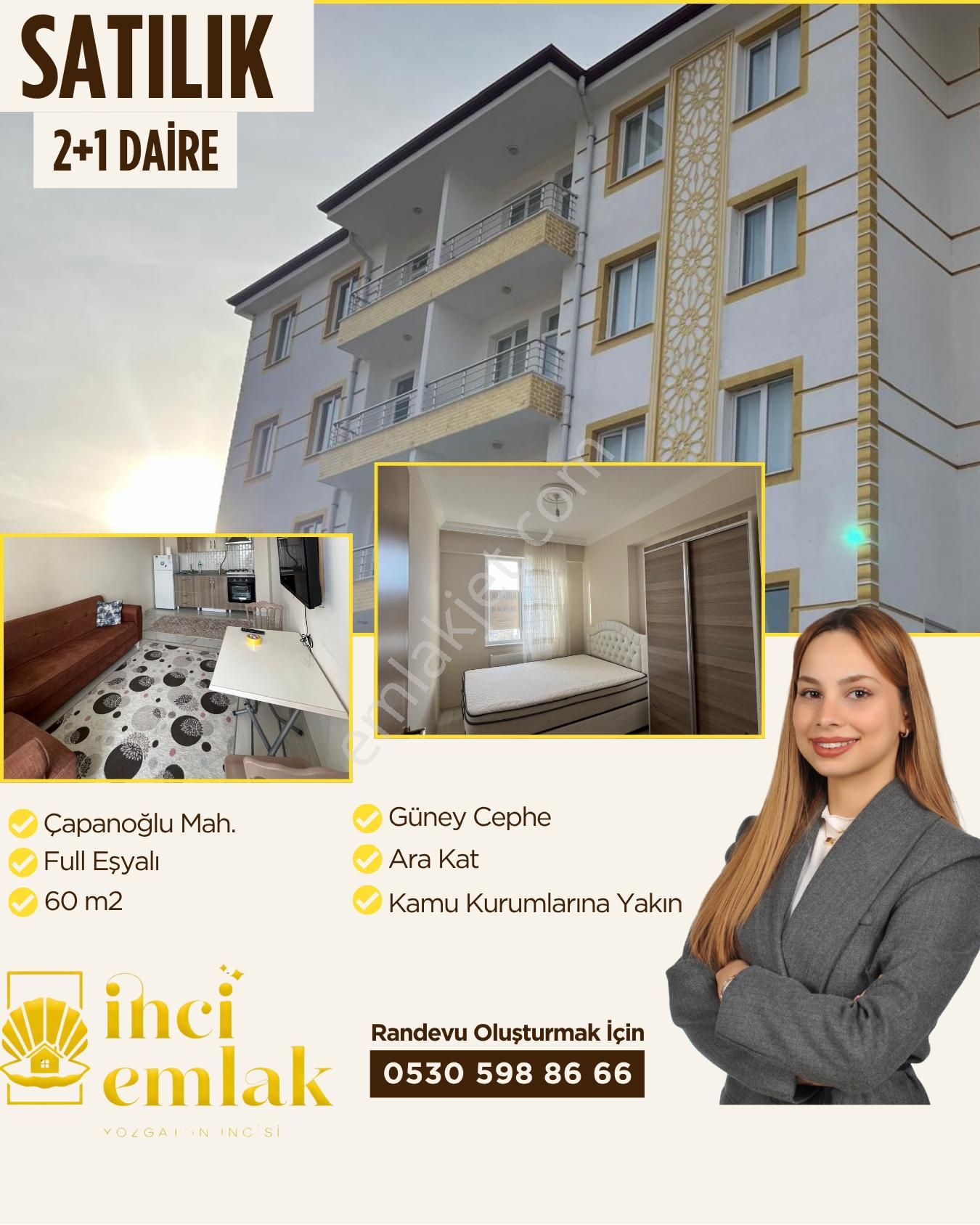 İnci Emlak'tan Full Eşyalı Satılık 2+1 Daire