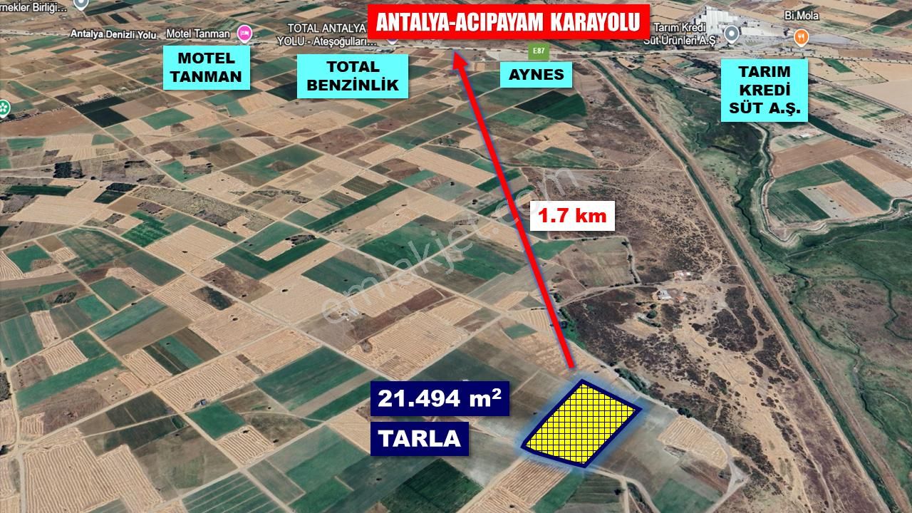 Acıpayam Akalan Kapaklı Mevkii Çiftlik İçin Uygun Satılık Arazi