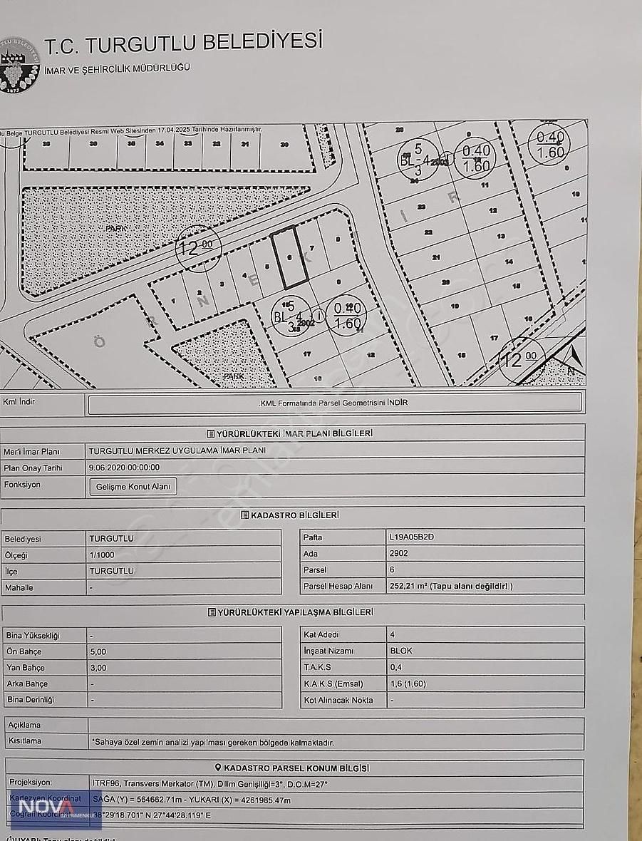 Turgutlu Ergenekon Mh. 4 Kat İmarlı Satılık Arsa