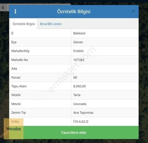 Mayadan Gyo'dan Gönen Fındıklı Mahallesinde Tarla