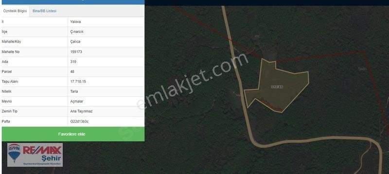 Çınarcık Çalıcada Asfalt Yola Cephe 17,700 M² Tarla