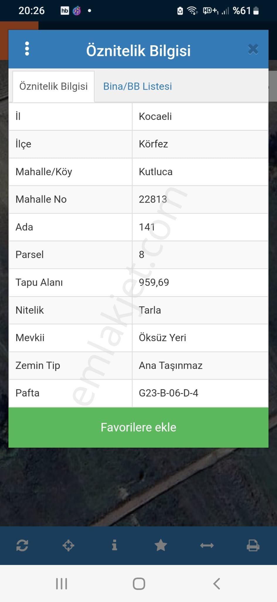 Kocaeli - Körfez - Kutluca Da 959 M2 Tek Tapu Arsa