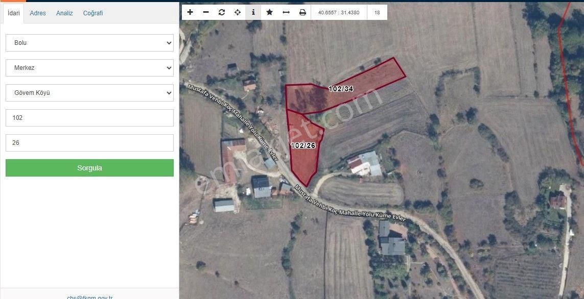 Bolu Gövem Köyü Satılır Tarla Toplam 3.513 Metrekare Altın Emlak
